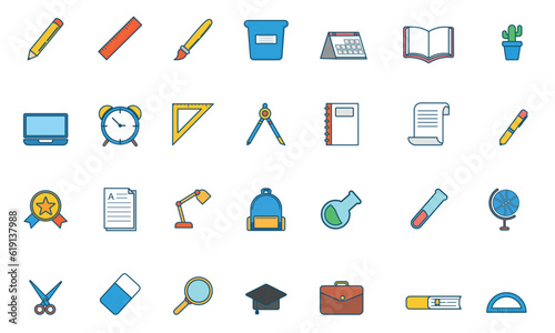 Set of study icon simple vector,minimalist design concept with cartoon style, black and white style, outline style, colorful style.