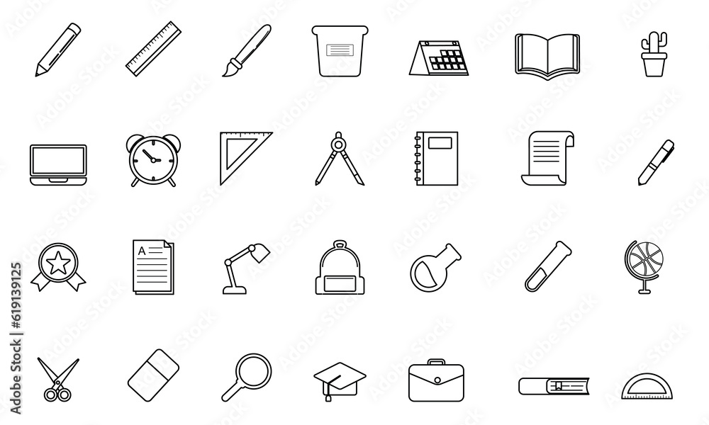 Set of study icon simple vector,minimalist design concept with cartoon style, black and white style, outline style, colorful style. Set of study icon simple vector,minimalist design concept with cartoon style, black and white style, outline style, colorful style.