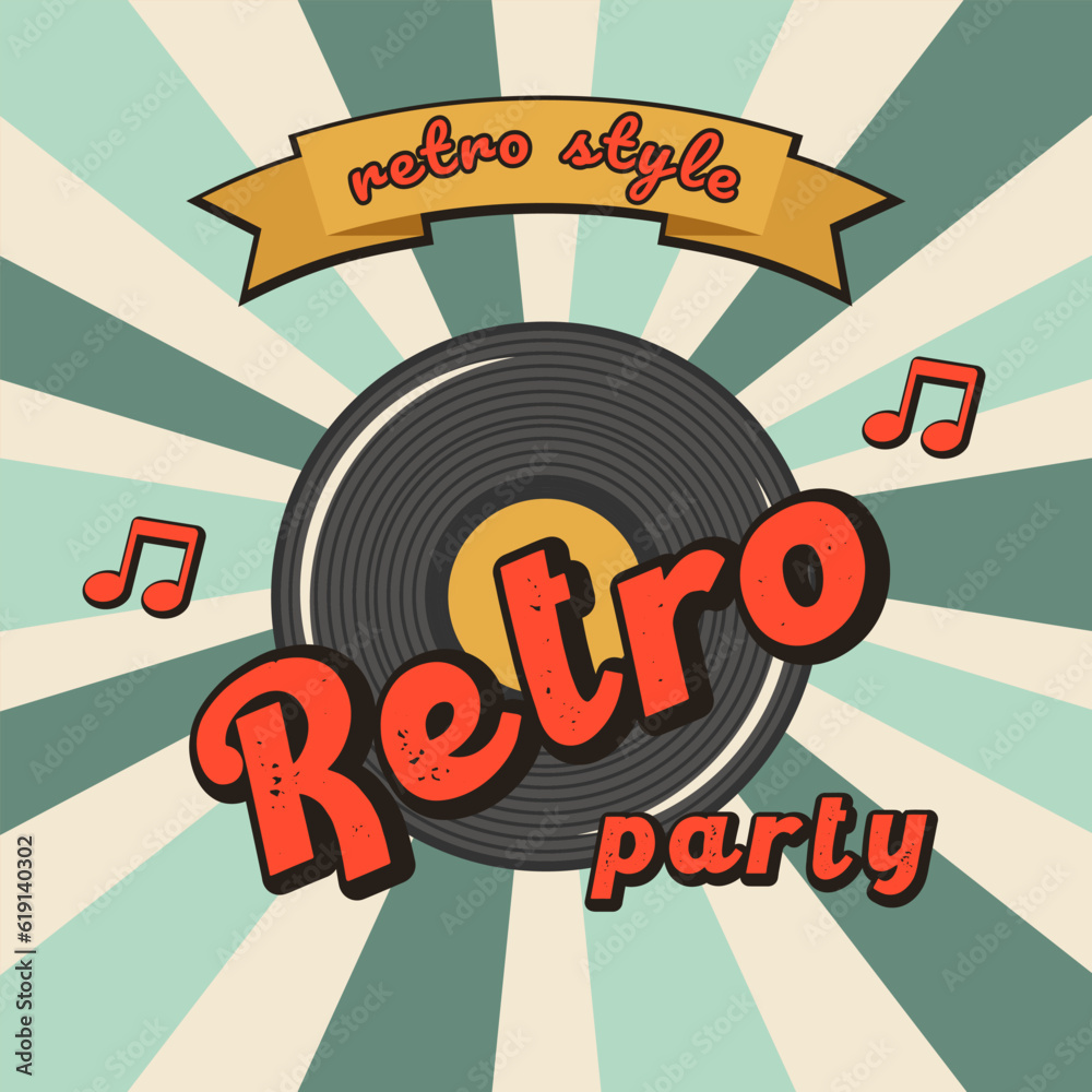 Retro party. The vinyl record. Vector poster in retro style. Vector emblem