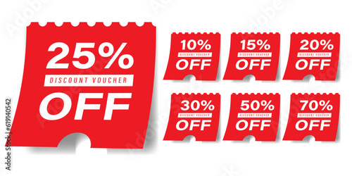 red sale tags, 3D Discount Voucher, Gift Voucher Coupon with ruffle edges, Promotion tag ticket template