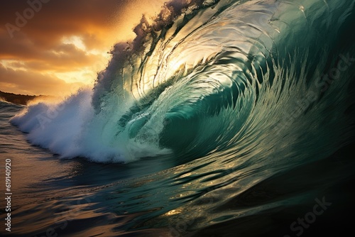 Awe-inspiring power of massive tsunami waves crashing in the ocean © YouraPechkin