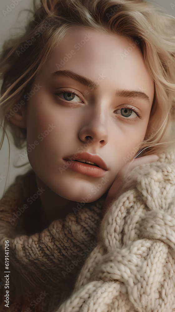 natural portrait of a European blonde woman , close-up, natural studio photo, warm filter, ai generative art natural portrait of a European blonde woman , close-up, natural studio photo, warm filter, ai generative art