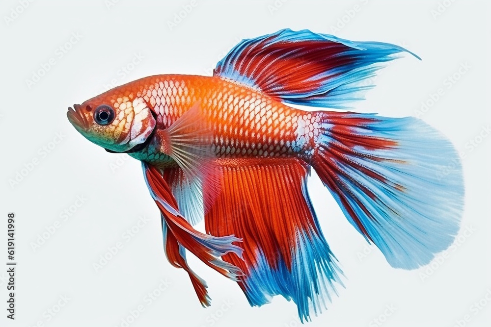 .Betta fish on white background.Generative Ai.