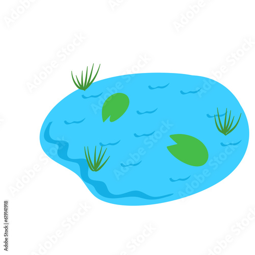 Pond Filled With Natural Water And Green Grass Blade Vector Illustration