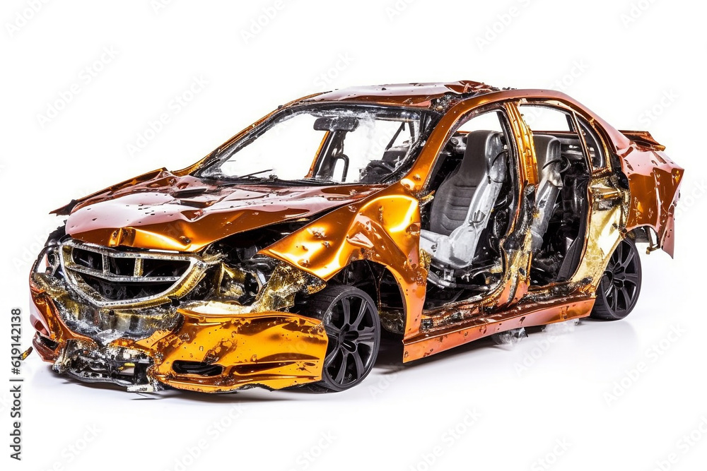 Car wreck on white background.Generative Ai. Car wreck on white background.Generative Ai.