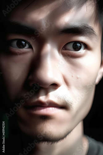 Portrait of an Asian man, close-up, Ai generated art
