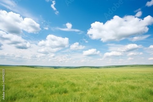 Field on blue sky with cloud.Generative Ai.