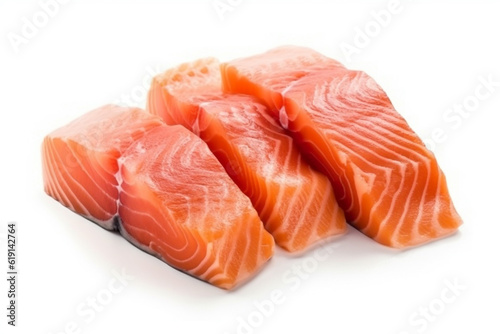 Fresh raw salmon on white background.Generative Ai.