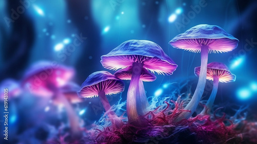 Magic fantasy mushroom in the forest.Generative Ai.