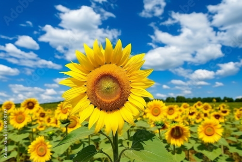 Sunflower of field with blue sky.Generative Ai.