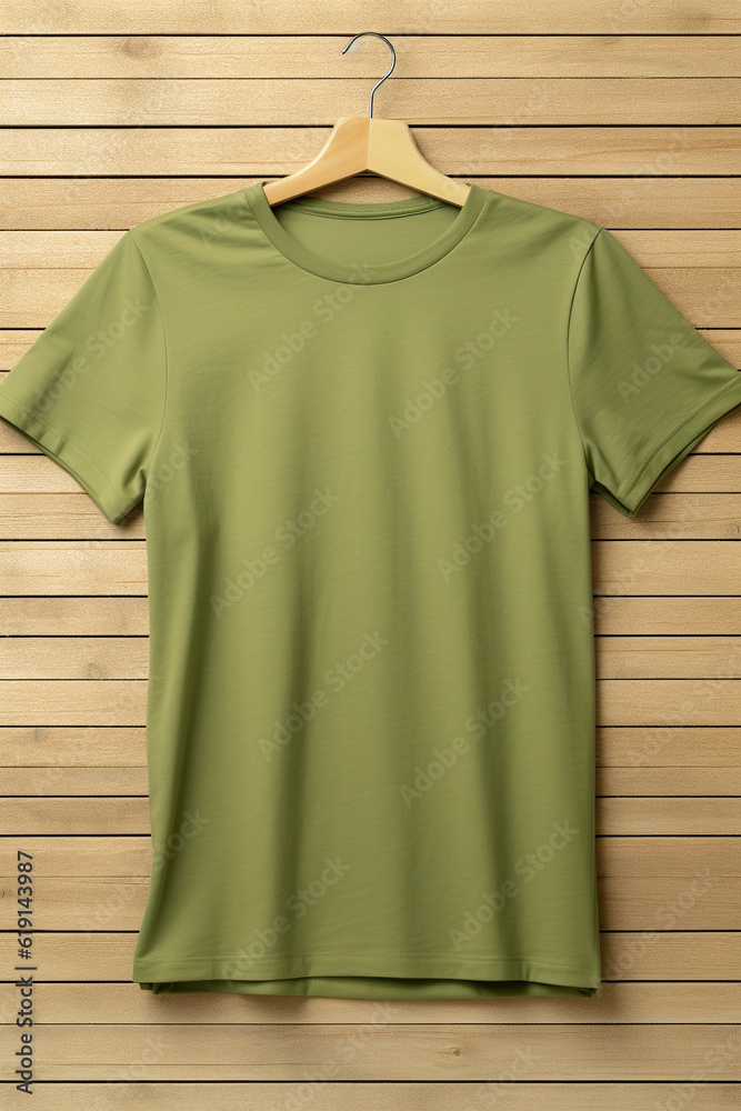 Army green crewneck T-Shirt mockup on neutral background. Plain black tshirt for your design, front view. Generative AI. Army green crewneck T-Shirt mockup on neutral background. Plain black tshirt for your design, front view. Generative AI.