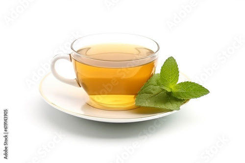 Tea in cup with leaf mint isolated on white background.Generative Ai.