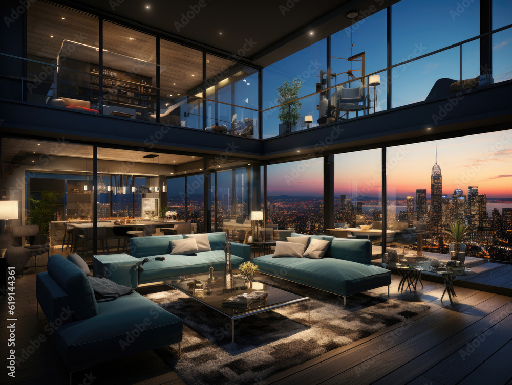 Luxury Modern Penthouse Interior , Mockups Design 3D, High-quality Mockups, Generative Ai