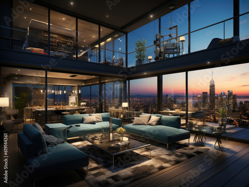 Luxury Modern Penthouse Interior , Mockups Design 3D, High-quality Mockups, Generative Ai © ACE STEEL D