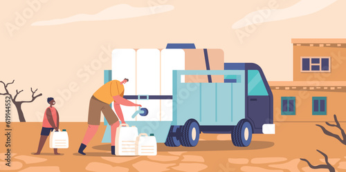 People Suffer From Water Scarcity In Drylands Of Africa. Compassionate Volunteer Provide Essential Water Relief