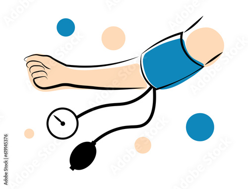 Tonometer on the arm. Isolation on a white background. Vector illustration in doodle style