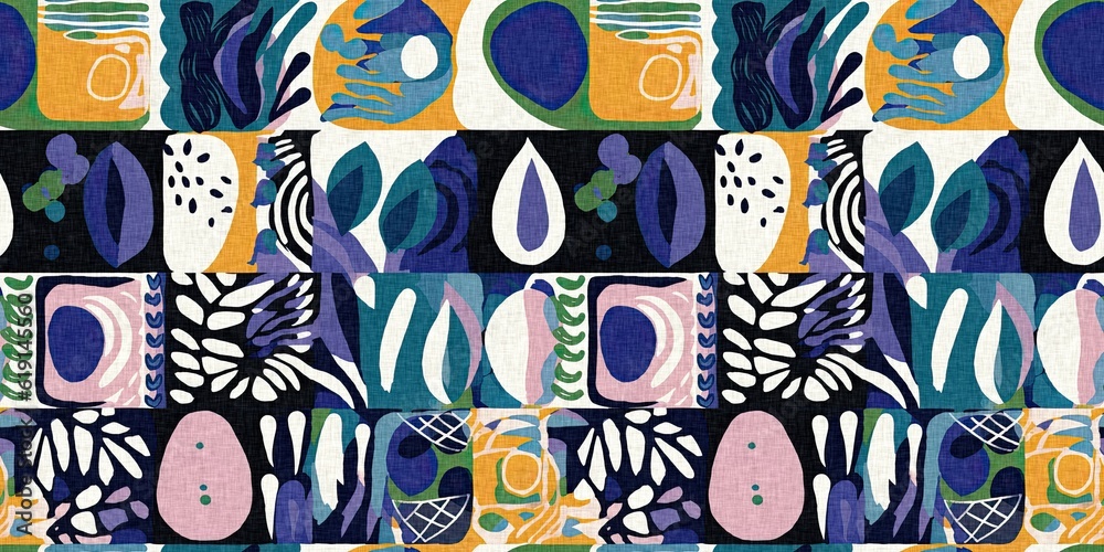Naklejka premium Modern fun pattern clash fabric border print for summer beach textile designs with a linen cotton effect. Seamless trendy repeat edging trim banner background