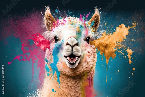 Vibrant and whimsical alpaca showcasing a burst of colors in a creative and imaginative setting.Generative AI © AI Farm