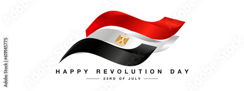 Egypt Revolution Day 23rd of July with abstract 3d wavy Egypt flag isolated on white background