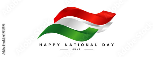 Hungary National Day June with abstract 3d wavy Hungary flag isolated on white background