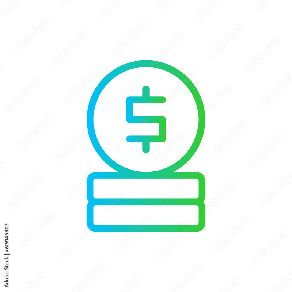 Coins Business and Finance icon with green and blue gradient outline style. money, cash, payment, dollar, income, profit, credit. Vector illustration Coins Business and Finance icon with green and blue gradient outline style. money, cash, payment, dollar, income, profit, credit. Vector illustration