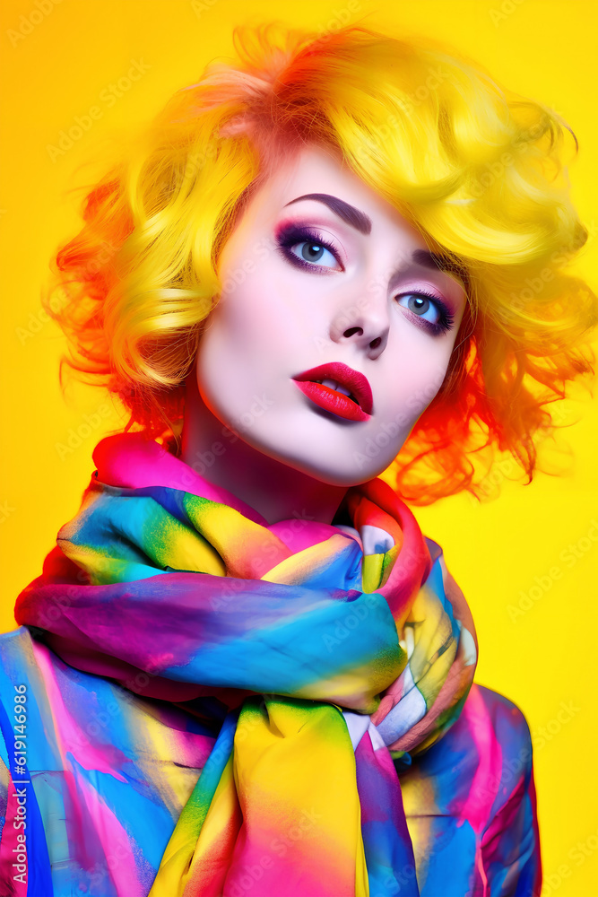 bright modern portrait of a woman with yellow hair, close-up, in unusual clothes, ai generative art bright modern portrait of a woman with yellow hair, close-up, in unusual clothes, ai generative art