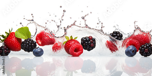 A group of berries are splashing into the water. Generative AI.