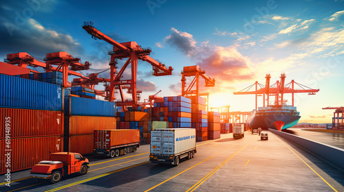 Global business logistics import export and container cargo freight ship, ai generative