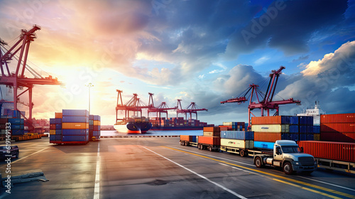 Global business logistics import export and container cargo freight ship, ai generative