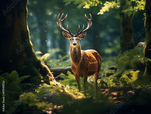 Image of an adult wild deer in nature. Free to find food in the forest without interference from humans. 