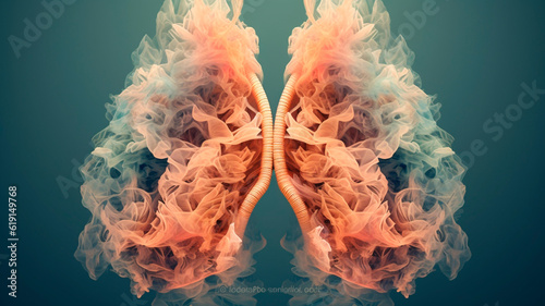 Chimney smoke, human lungs. Generative AI
