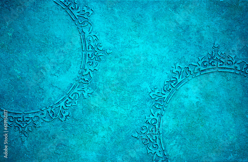 Blue background of decorative plaster with abstract spots. Unusual texture of this wall with beautiful patterns, creative surface background. Finishing coating for building cladding.