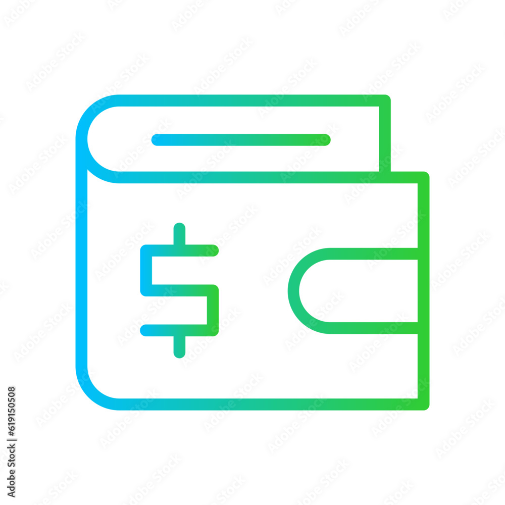 Wallet Business and Finance icon with green and blue gradient outline style. dollar, saving, object, economy, savings, piggy, safe. Vector illustration Wallet Business and Finance icon with green and blue gradient outline style. dollar, saving, object, economy, savings, piggy, safe. Vector illustration