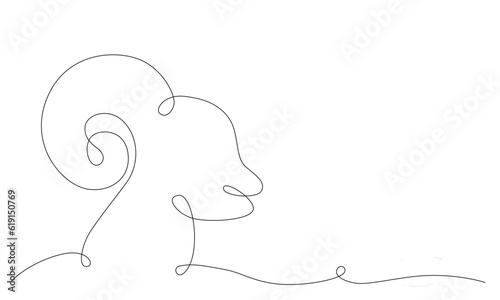 Aries zodiac constellation one single hand drawing continues line frame, banner. Vector stock illustration sheep isolated on white background. Editable stroke line.