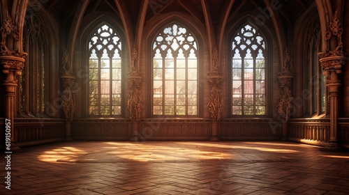 Slika na platnu abstract renaissance empty big hall dark gothic light and smoke room