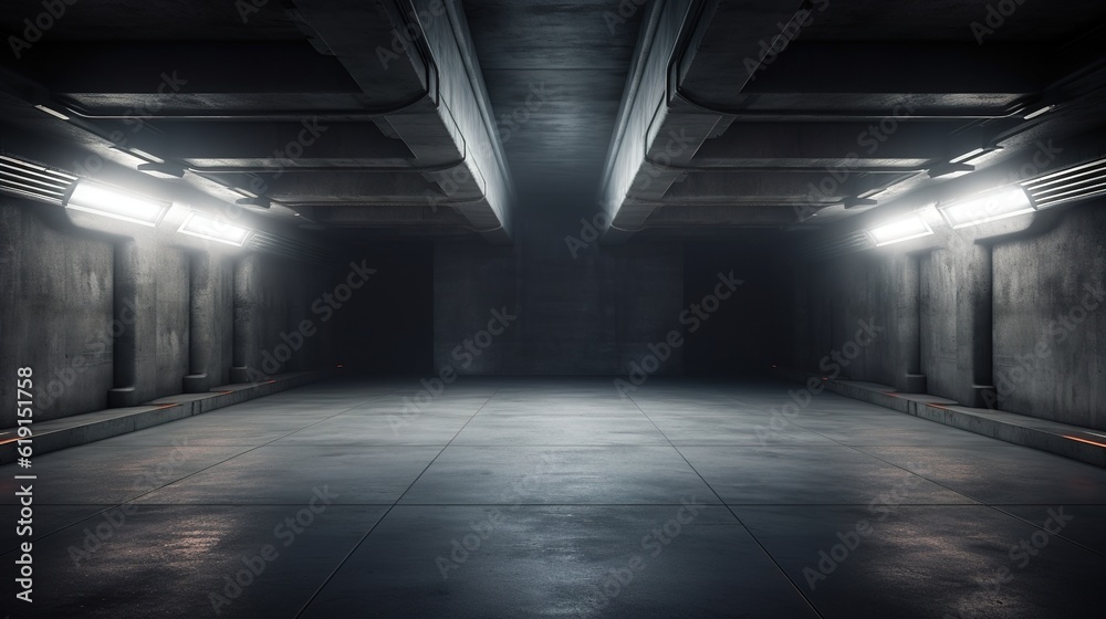 Futuristic Studio Stage Underground White Light Glowing