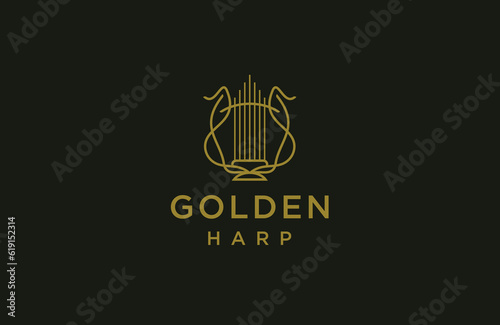 Golden harp logo icon design template flat vector