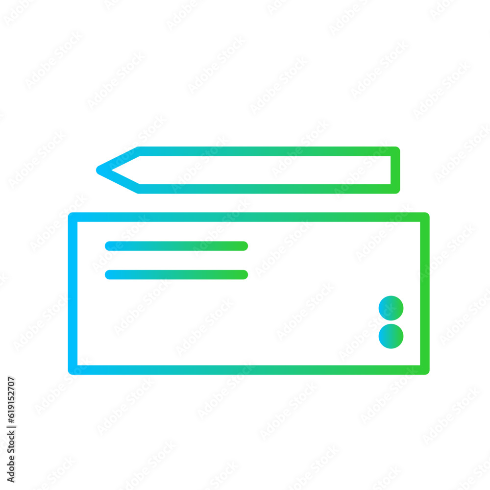 Cheque Business and Finance icon with green and blue gradient outline style. payment, check, banking, pay, paper, credit, investment. Vector illustration
