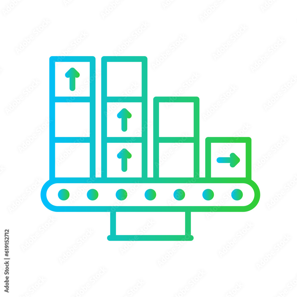 Production Business and Finance icon with green and blue gradient outline style. industry, technology, process, factory, environment, engineering, machine. Vector illustration Production Business and Finance icon with green and blue gradient outline style. industry, technology, process, factory, environment, engineering, machine. Vector illustration