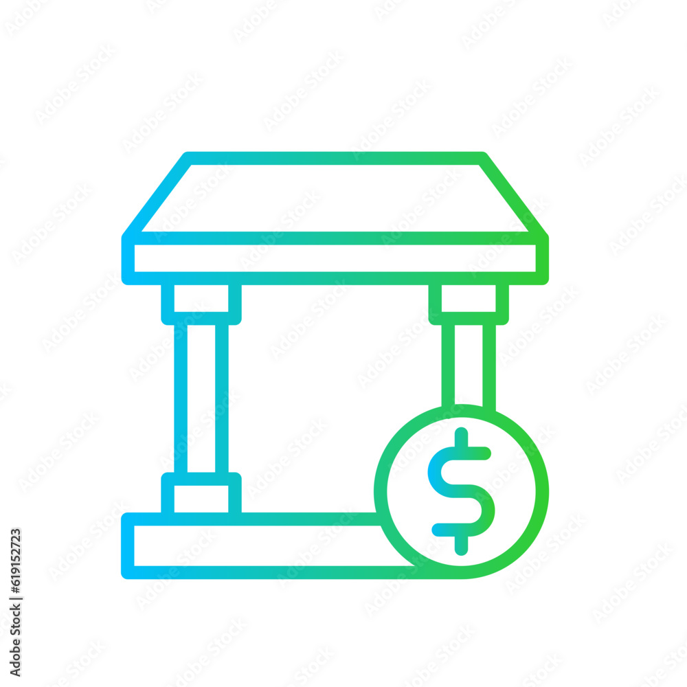 Bank Business and Finance icon with green and blue gradient outline style. banking, currency, exchange, payment, building, office, economy. Vector illustration Bank Business and Finance icon with green and blue gradient outline style. banking, currency, exchange, payment, building, office, economy. Vector illustration