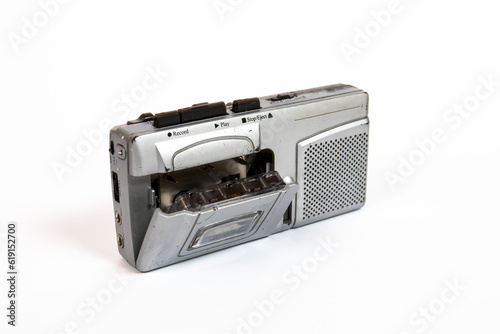 Vintage micro cassette recorder isolated on white