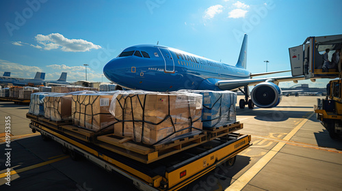 Loading of goods on board a cargo plane, airport , Business logistic. ai generative