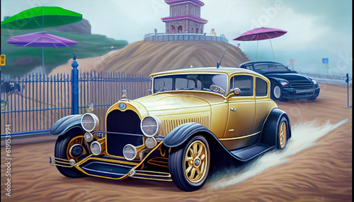 Generative AI vintage car on the street