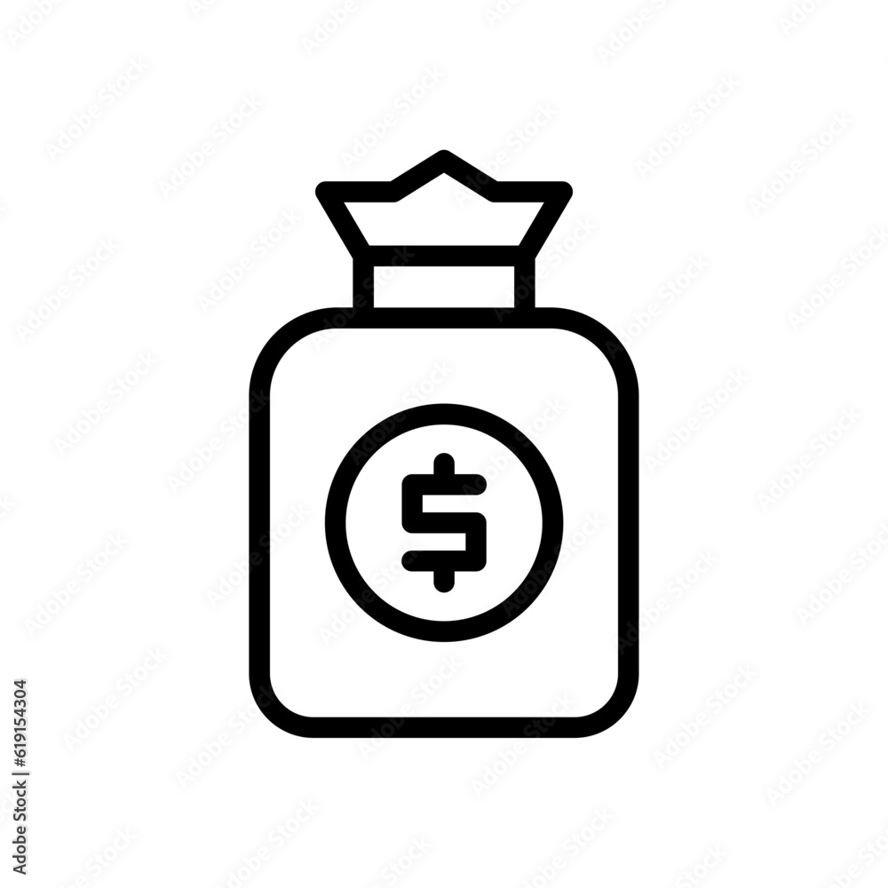 Money Bag Business and Finance icon with black outline style. cash, investment, finance, coin, funds, earning, savings. Vector illustration