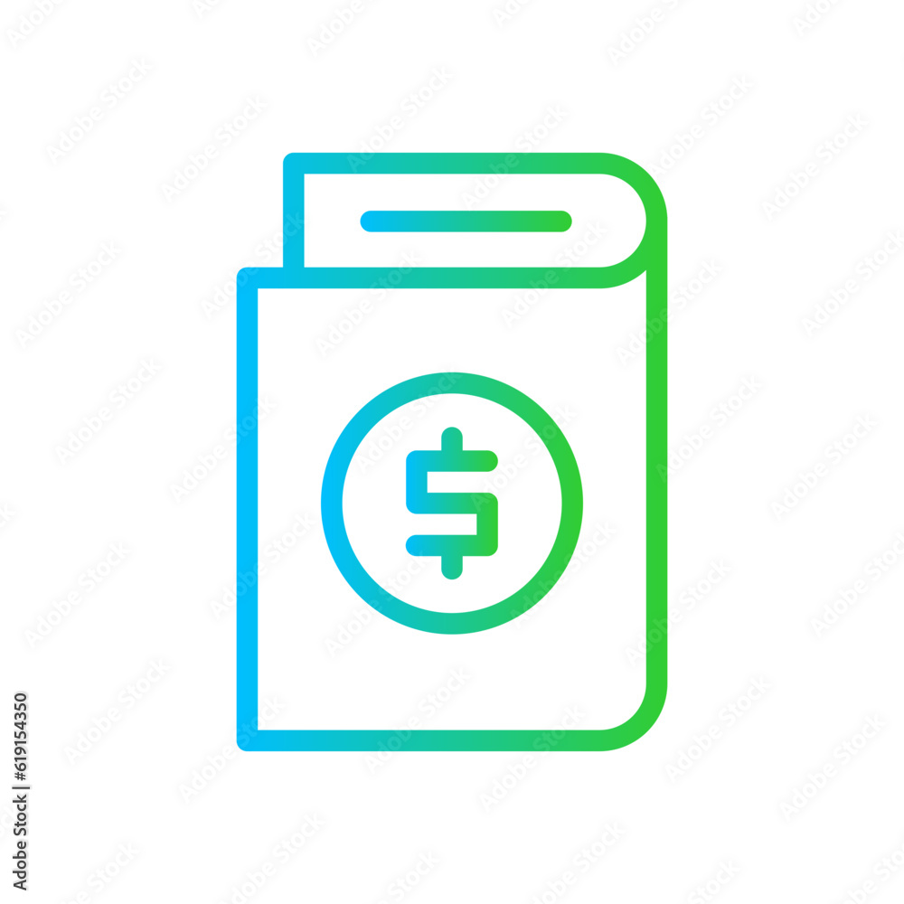 Money Book Business and Finance icon with green and blue gradient outline style. finance, document, graphic, dollar, information, file, economy. Vector illustration Money Book Business and Finance icon with green and blue gradient outline style. finance, document, graphic, dollar, information, file, economy. Vector illustration