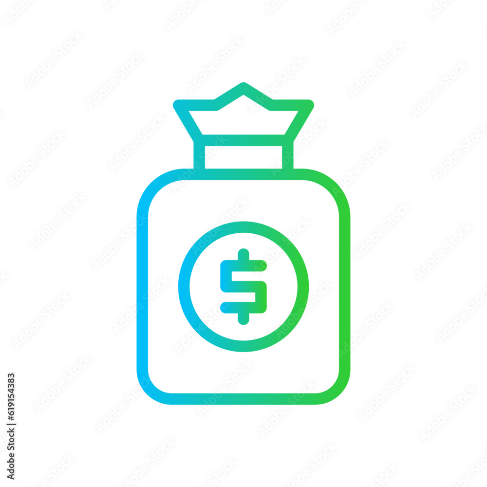 Money Bag Business and Finance icon with green and blue gradient outline style. cash, investment, finance, coin, funds, earning, savings. Vector illustration Money Bag Business and Finance icon with green and blue gradient outline style. cash, investment, finance, coin, funds, earning, savings. Vector illustration