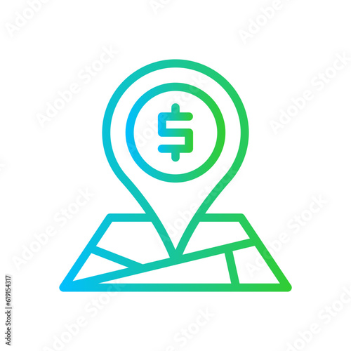 ATM Location Business and Finance icon with green and blue gradient outline style. money, pin, map, navigation, pointer, direction, service. Vector illustration