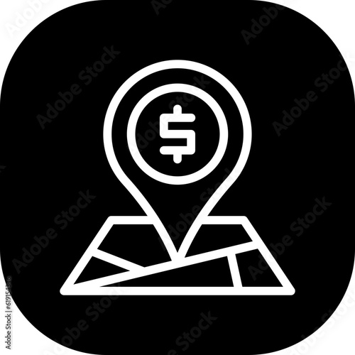 ATM Location Business and Finance icon with black filled outline style. money, pin, map, navigation, pointer, direction, service. Vector illustration