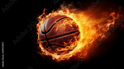 Flying basketball in flames background, 3D illustration, Ai Generative  © Amir