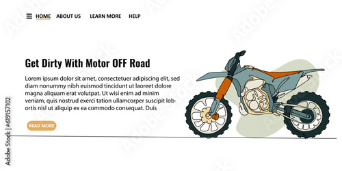 Continuous lineart standing a motocross drawing of vector illustration landing page and banner, event off-road vehicle 